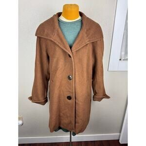 Womens ELLEN TRACY Wool Blend Peacoat Car Coat Camel Brown Color Sz 14